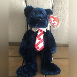 Ty Beanie Baby Dark Blue Plush Bear with White Collar and Red Canada Tie